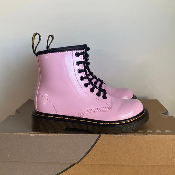 Dr. Martens 1460 Pink Leather Lace Up Zip Ankle Boots Girls  -Size 12 C - Picture 2 of 13
